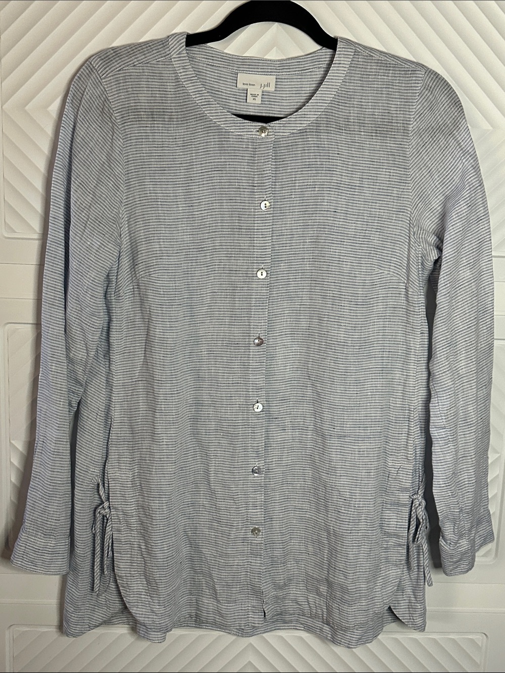 J. Jill Light Blue and White Striped 100% Linen Button Shirt